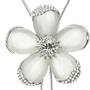 HSQYJ Flower Shape Created Crystal  Cat Eye Pendant Long Chain Sweater Necklace